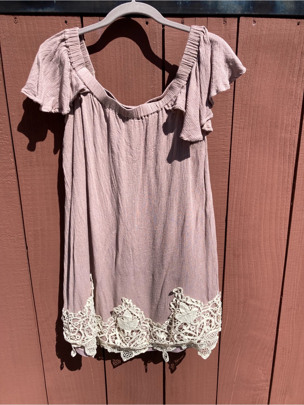 Umgee Dusty Pink Short Sleeve Dress with Crochet Hem